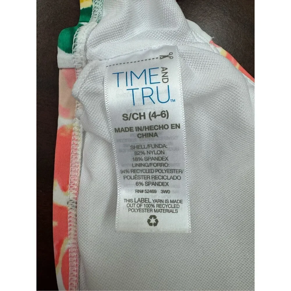 Time & Tru Floral Tie Front Bikini Top with Ruffle Sleeves Size Small